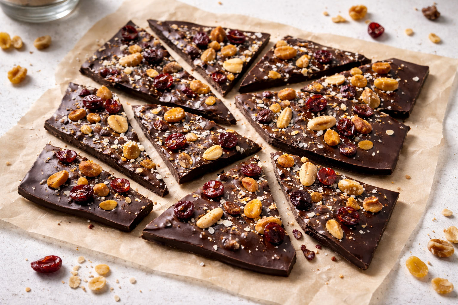No-bake cannabis chocolate bark with nuts and dried fruit No-bake cannabis chocolate bark with nuts and dried fruit