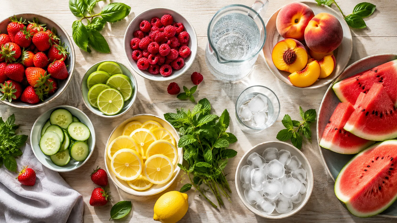 Fresh berries, cucumber, citrus, mint and ice arranged for cannabis summer drink recipes. Fresh berries, cucumber, citrus, mint and ice arranged for cannabis summer drink recipes.